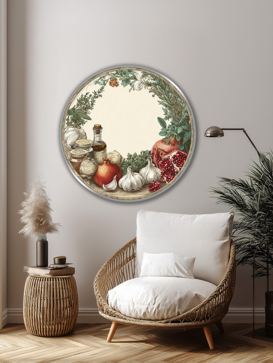 Cuisine rustique–Nature morte méditerranéenne ronde Tableau Peinture à l’huile