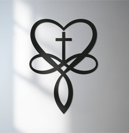 Heart cross black metal wall art for Christian home decor