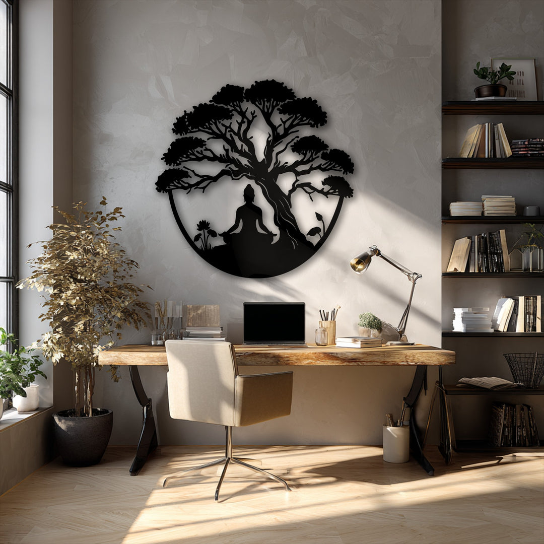 Meditation Tree Metal Wall Art – Zen Yoga Decor