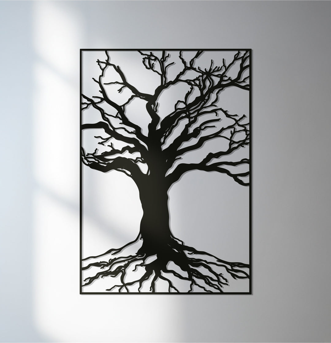 Black tree silhouette metal wall art panel for modern decor