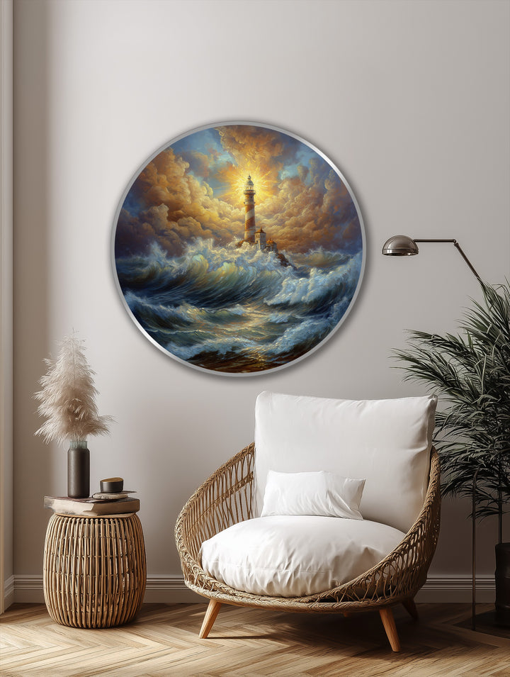 coastal round oil artwork