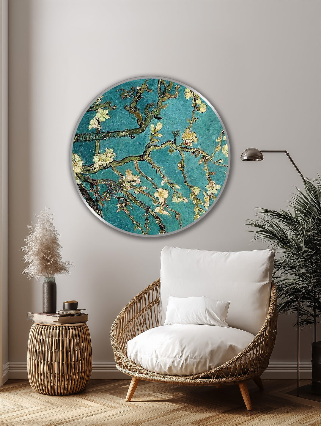 Blossoming Sky – Almond Branches Round Oil Painting