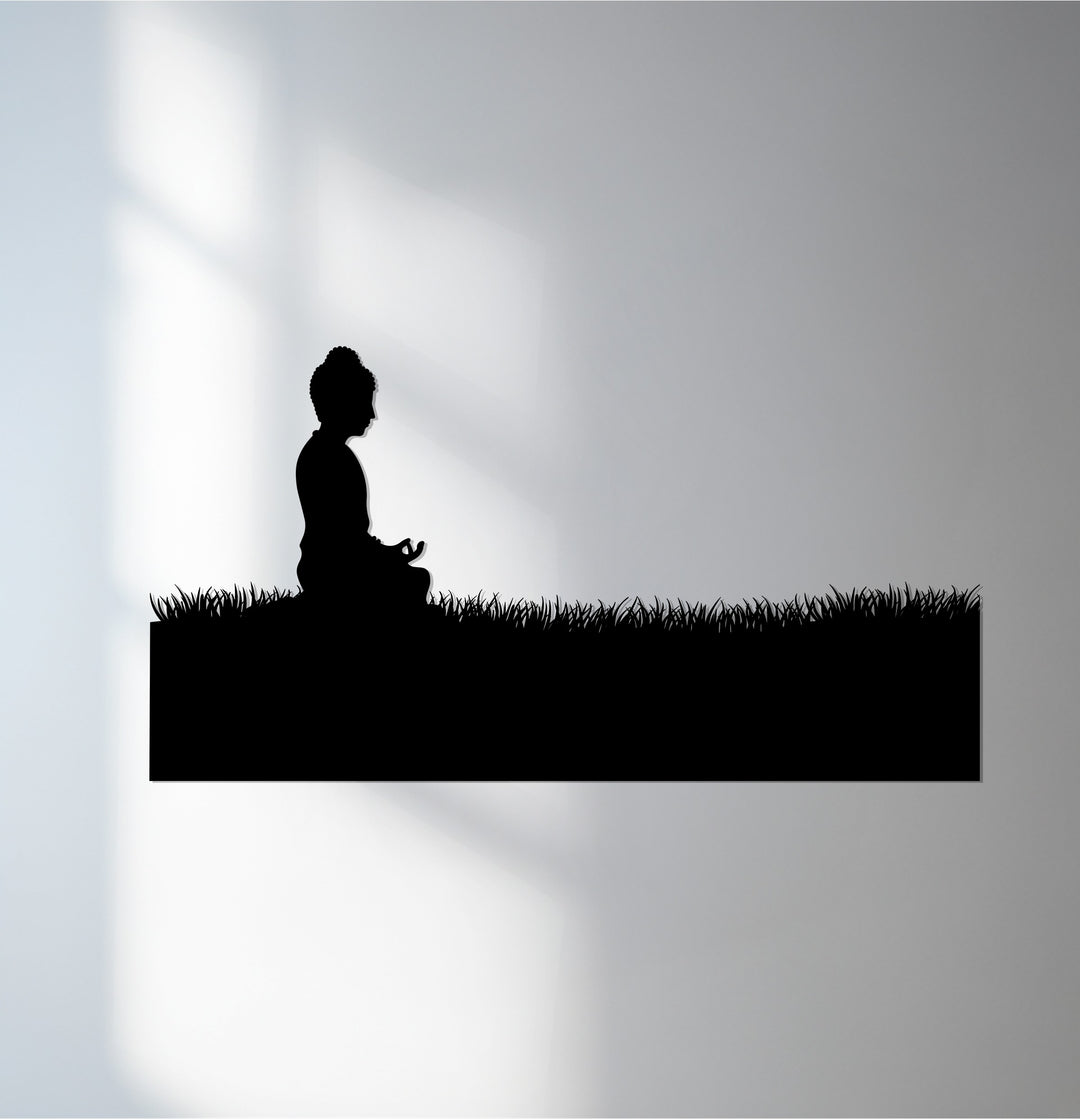 Meditating Buddha silhouette black metal wall art