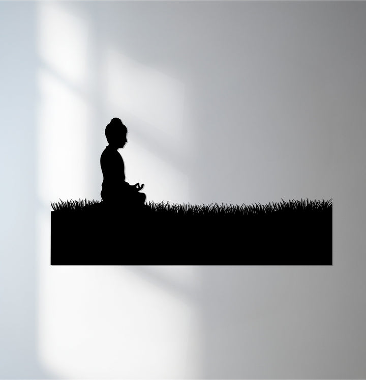 Meditating Buddha silhouette black metal wall art