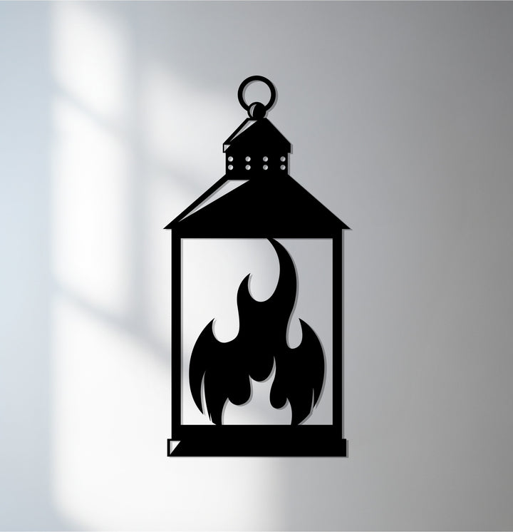 Modern flame lantern metal wall art