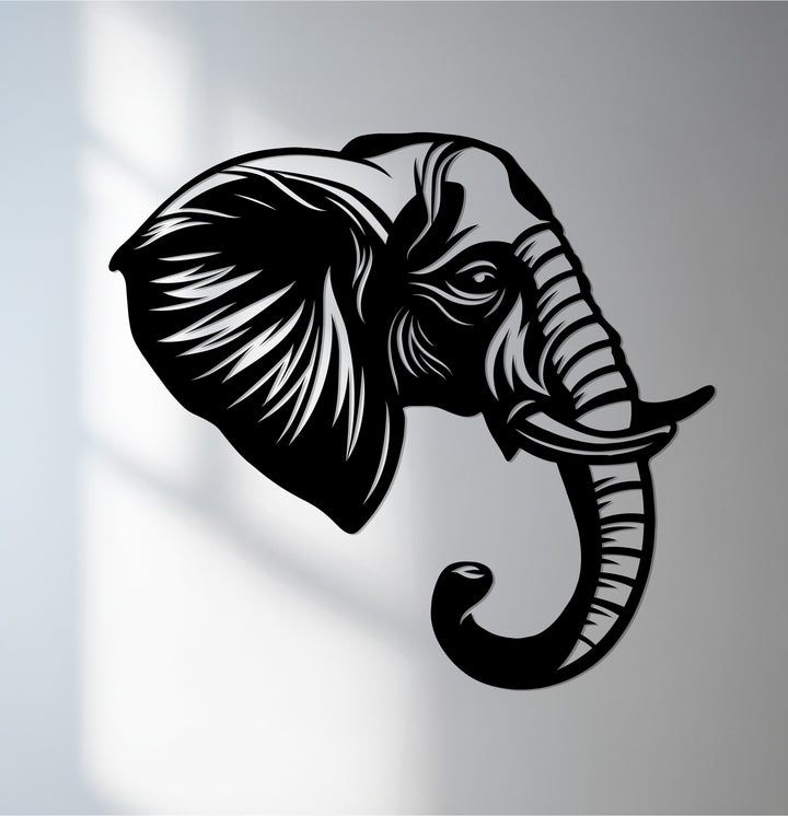 Elephant Metal Wall Art with detailed tusks and ear design