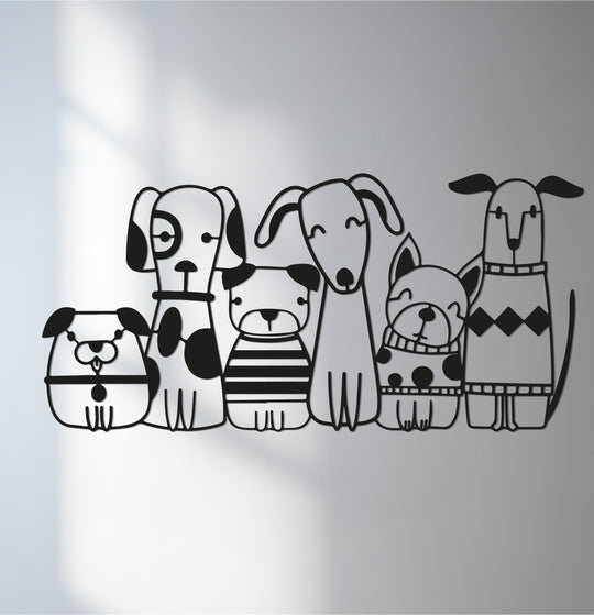 Black is the dominant color in this playful dogs metal art for wall, featuring a charming puppy silhouette design that adds a touch of modern decor.