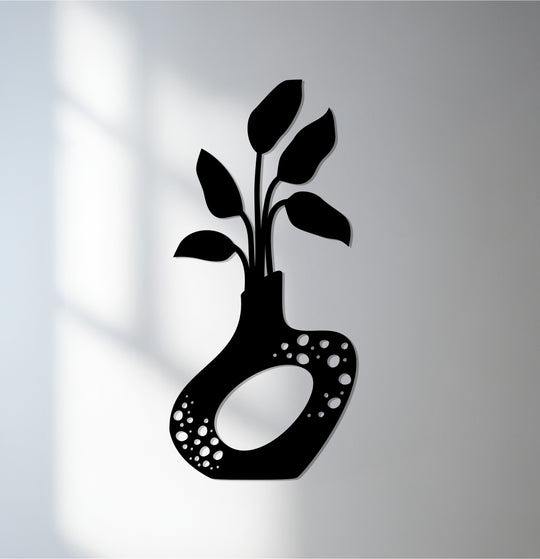 Abstract plant vase metal wall art