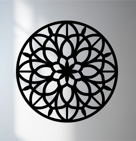 Highlighting the layering effect, this floral mandala metal decoration wall art creates visual depth with its intricate, geometric pattern.