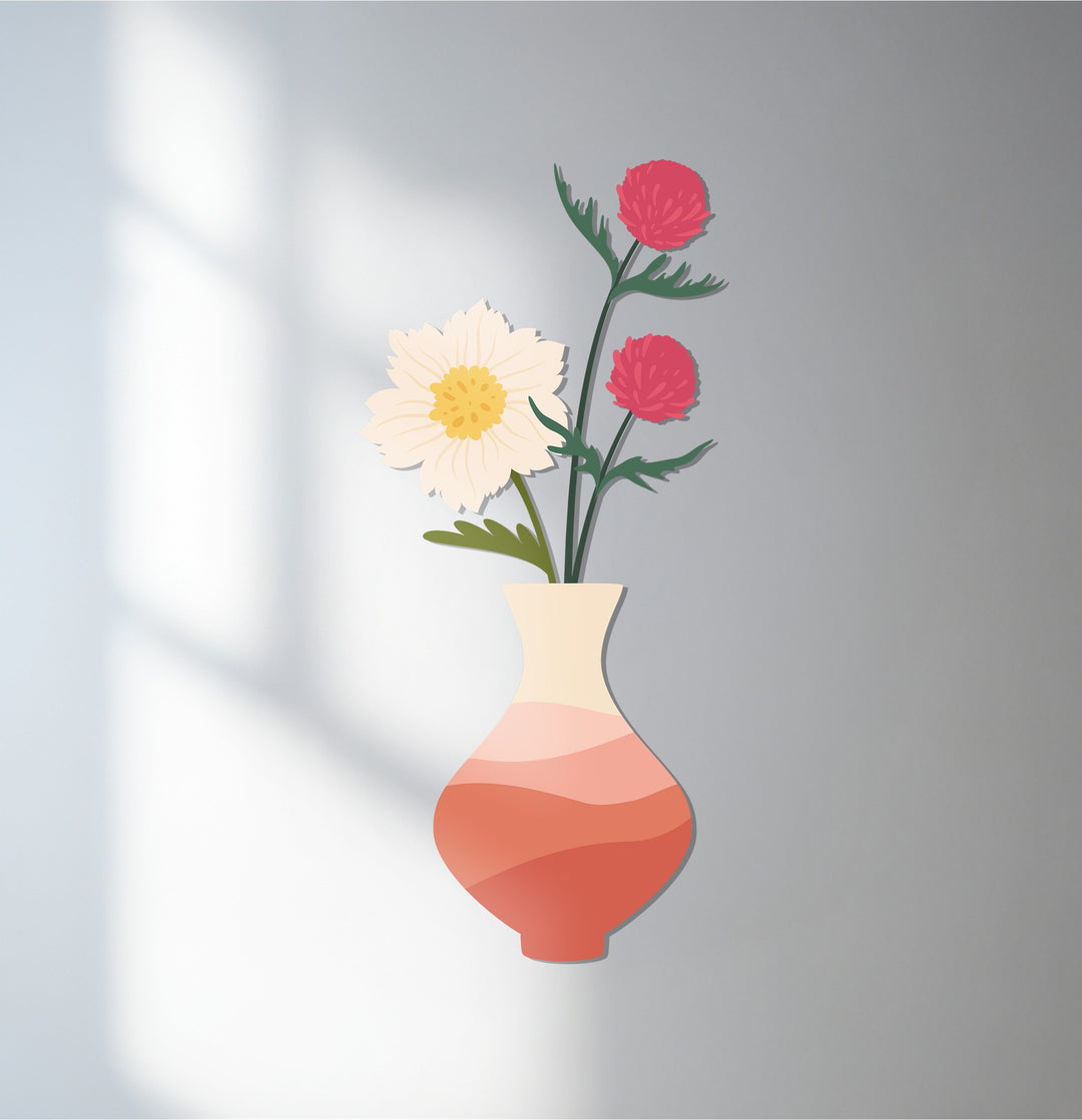 Darkest shadows highlight the dimensional details of the soft bloom vase metal wall decor, a minimalist floral design perfect for contemporary spaces.