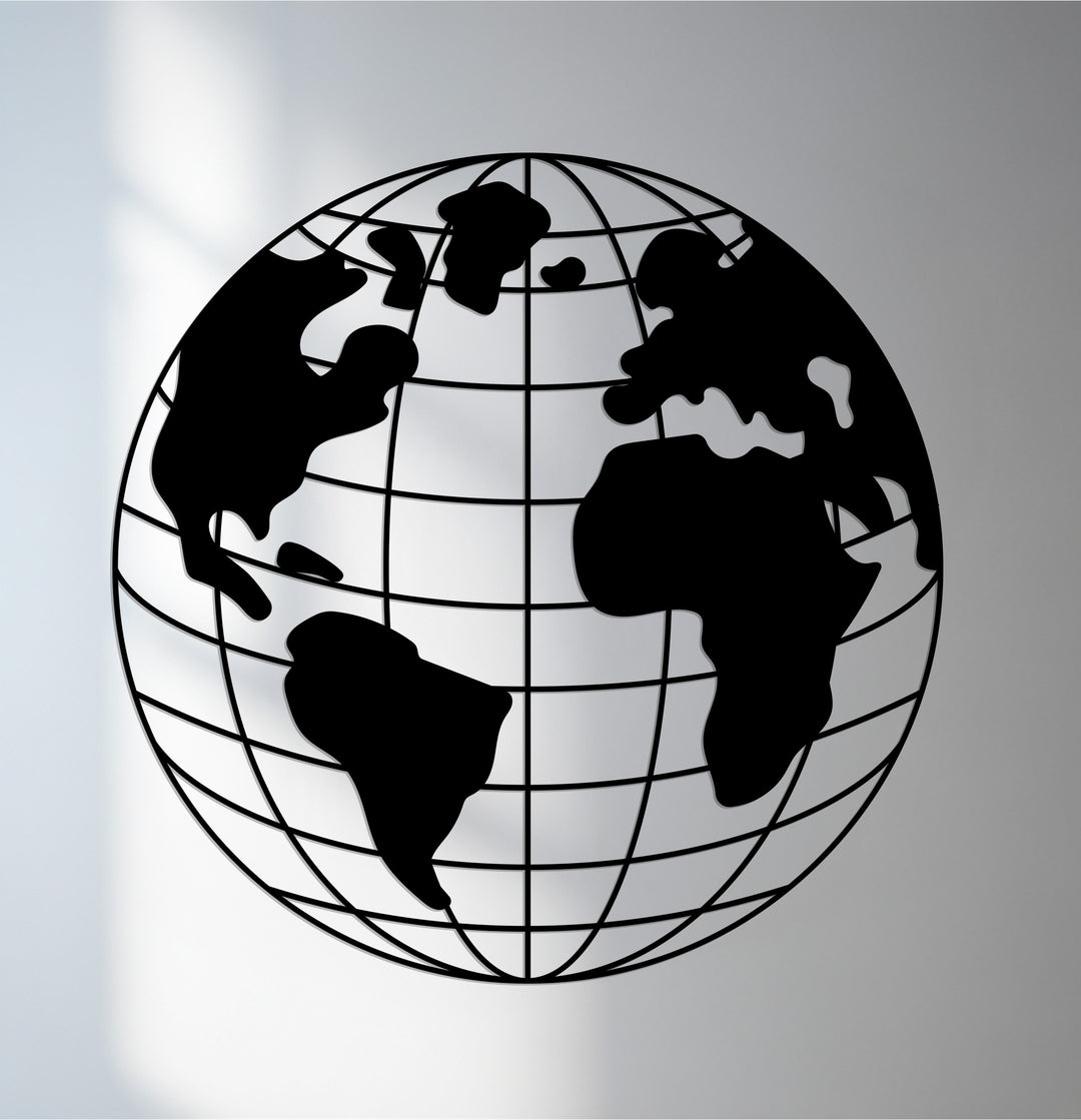 Globe grid world map metal wall art