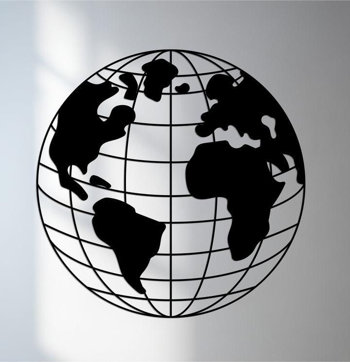Globe grid world map metal wall art