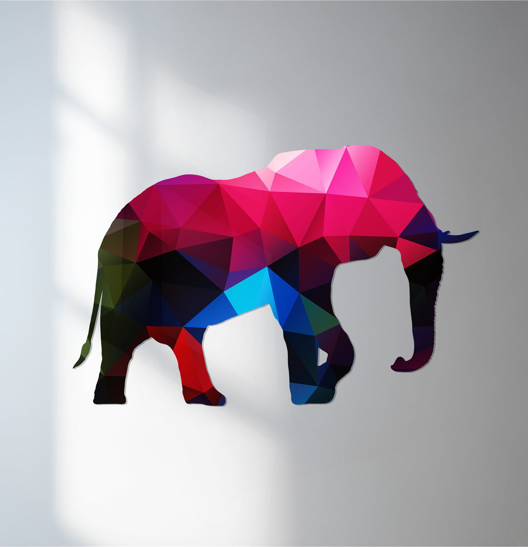 Colorful elephant metal wall art in geometric abstract design