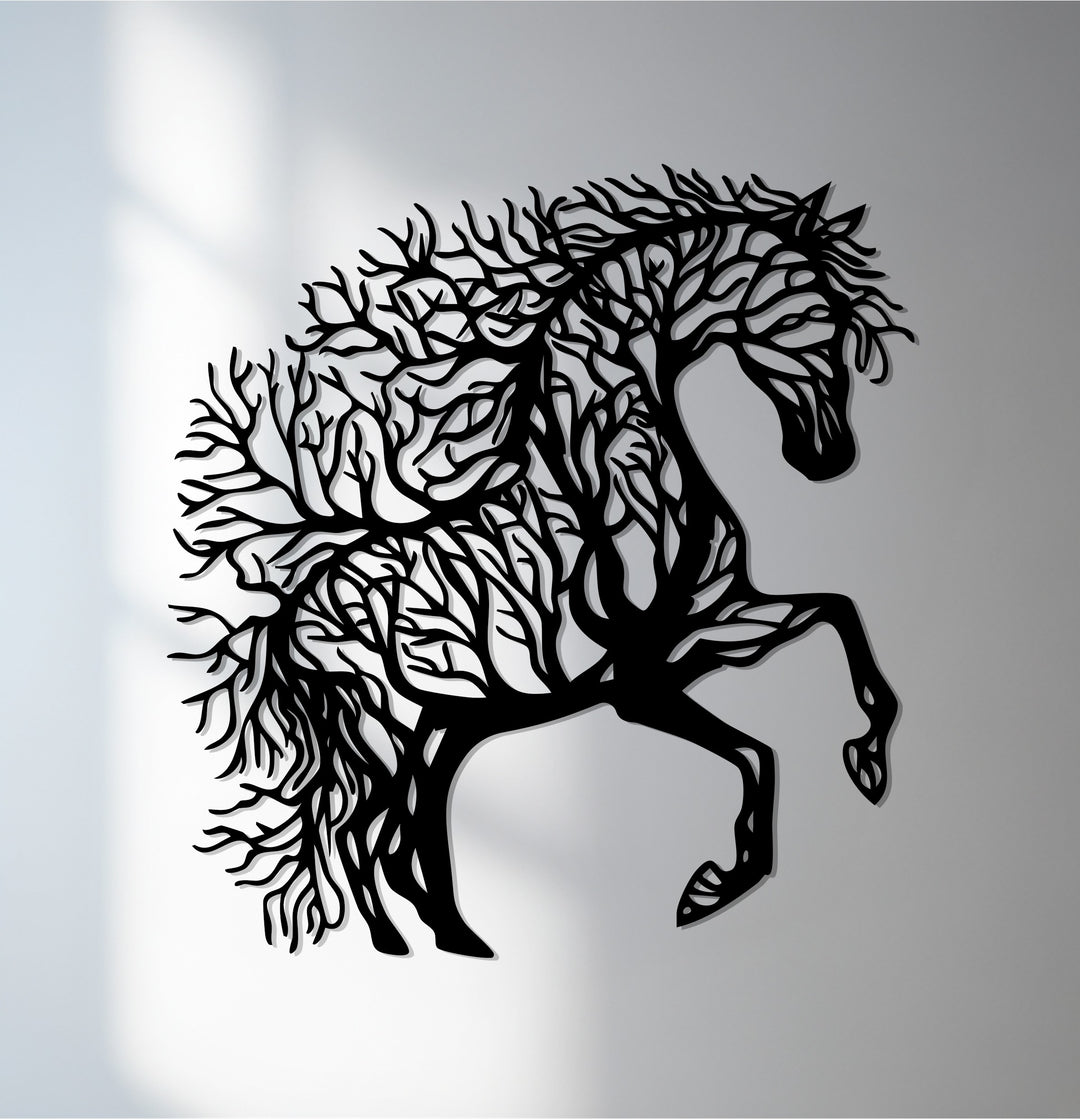 Horse silhouette tree design metal wall art