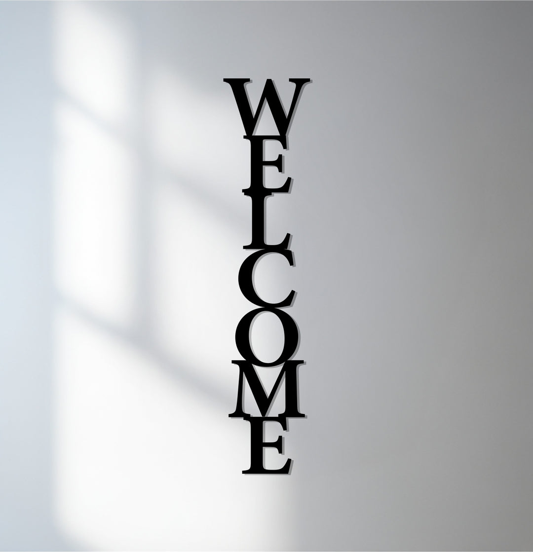 Vertical welcome metal wall art for entryway