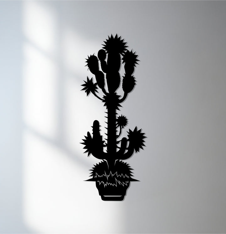 Crafted with durable metal, this spiky desert cactus metal decoration wall art showcases a botanical silhouette offering high-quality, modern wall decor.
