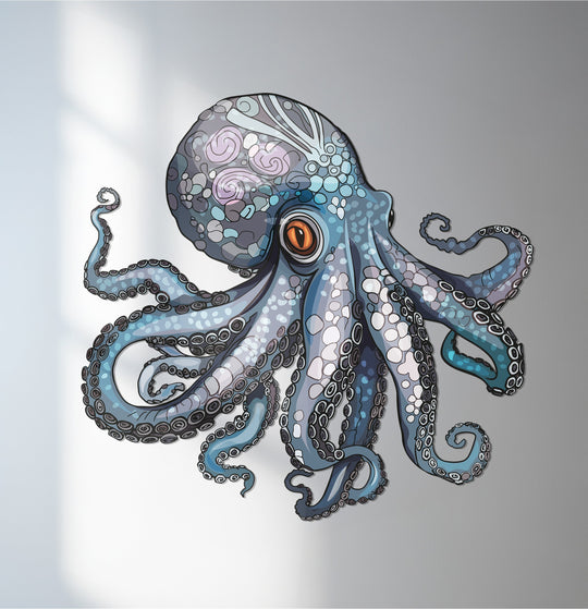The unique metal wall art showcases the realistic detail of an ocean octopus with intricately patterned skin and curling tentacles.