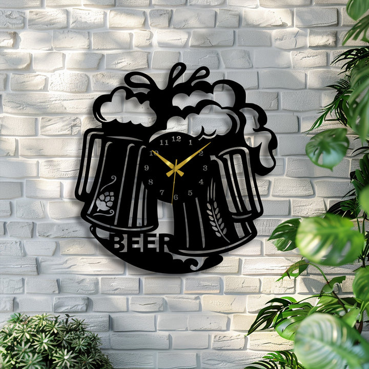 Precision laser-cut details highlight the beer mug's unique metal wall art design, ensuring lasting quality in this pub-style clock.