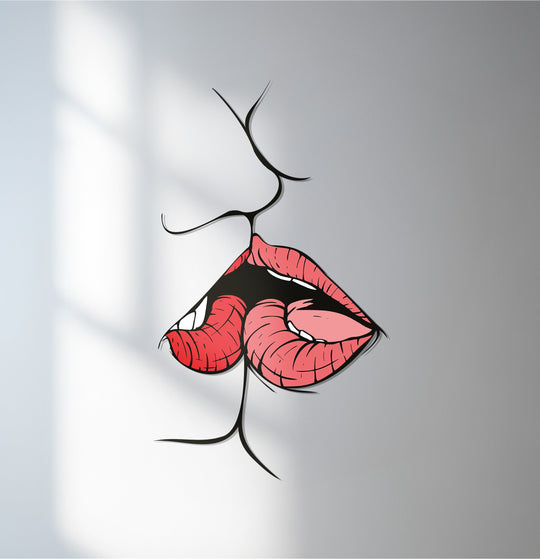 Bold color contrast defines this lips kiss metal decoration wall art, a sensual and modern design adding romantic flair to any home.