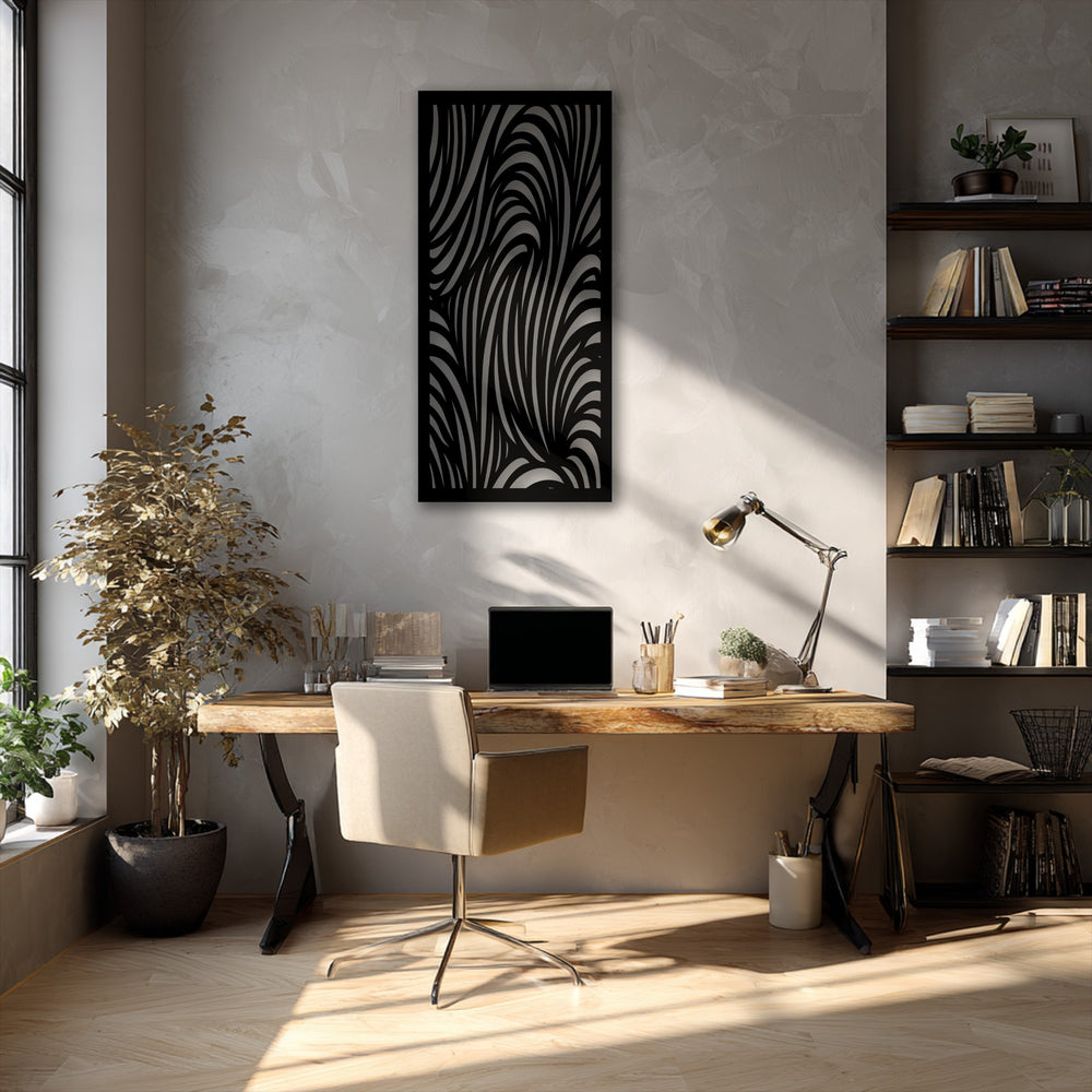 The striking black finish of this flowing abstract wave pattern metal decoration wall art creates a dynamic look.