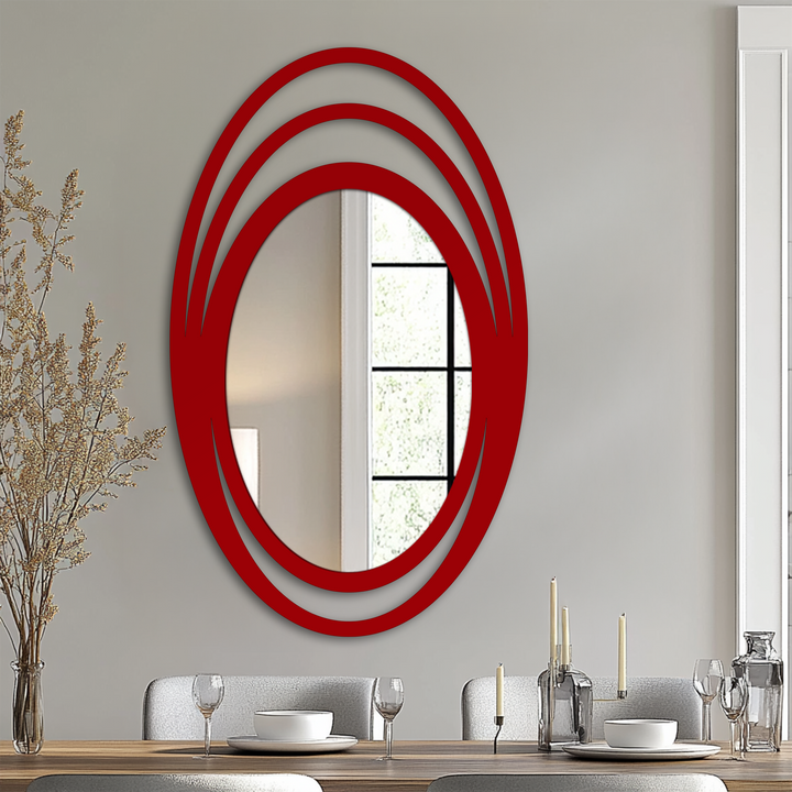 Darkest reflection reveals a triple halo oval wall mirror, ideal for decorating with wall mirrors, enhancing a minimalist, modern home decor.