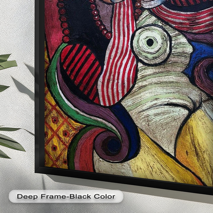 Melancholy in Stripes – Colorful Cubist Woman Portrait Picasso Oil Painting