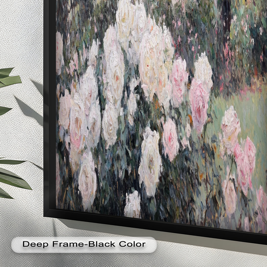 Cottage Garden Roses – Impressionist Floral House Scene Oil Painting