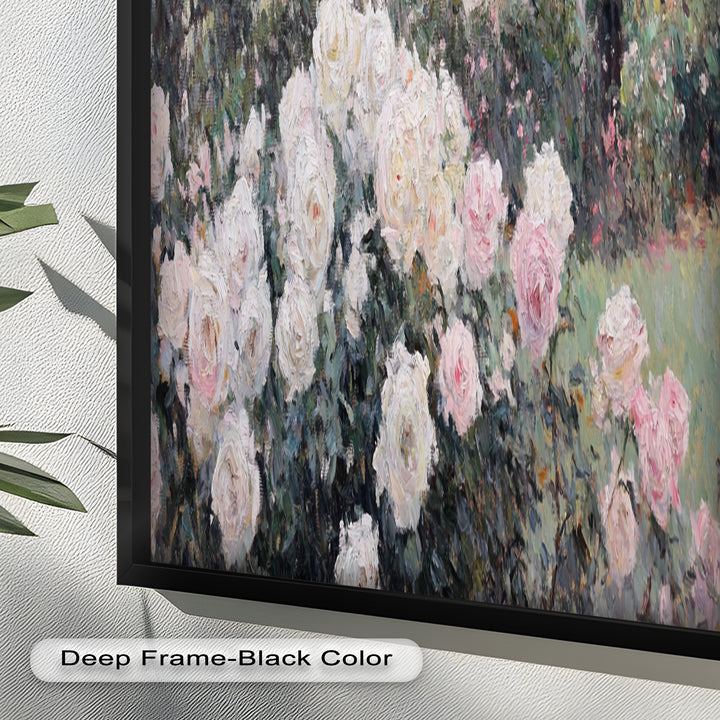 Cottage Garden Roses – Impressionist Floral House Scene Oil Painting