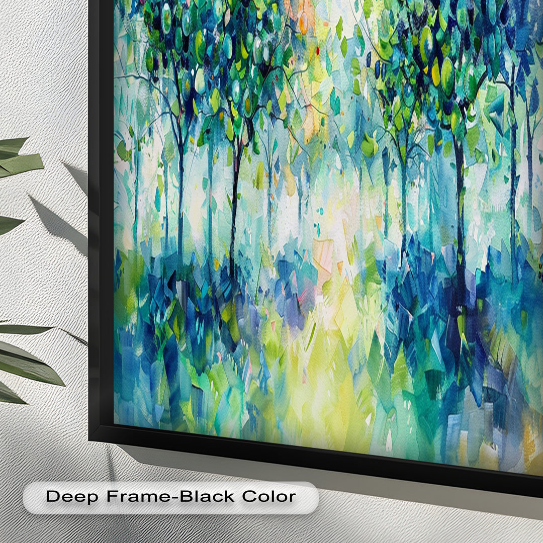Blue & Green Forest Landscape – Abstract Nature Oil Painting