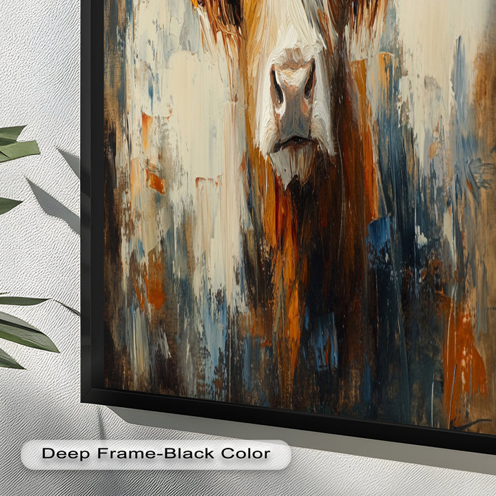 Highland Cow with White Horns – Animal Oil Painting
