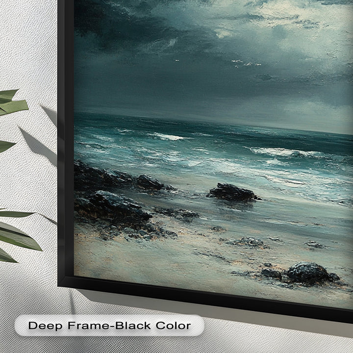 Stormy Beach Wall Art - Seascape Framed Oil Painting