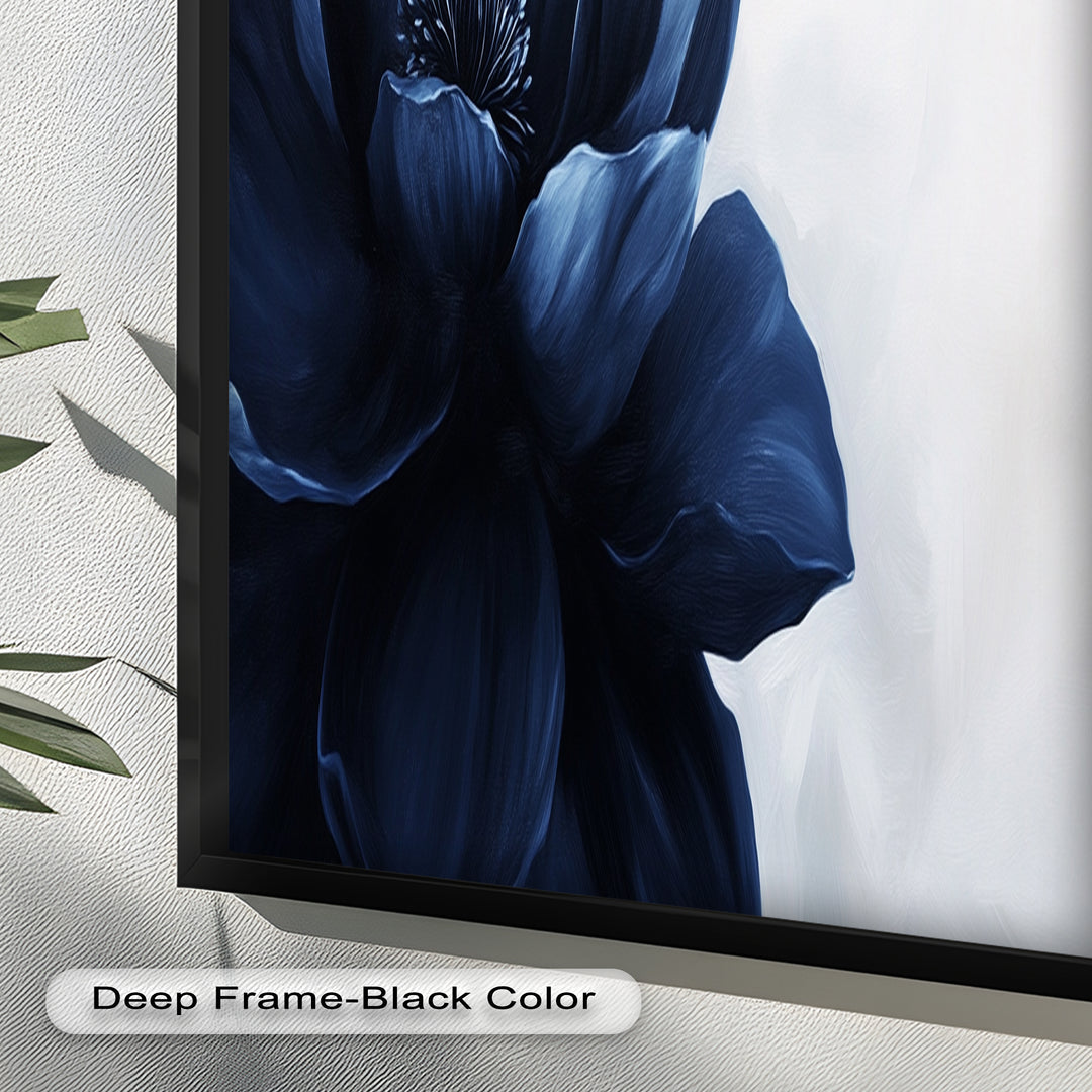 Midnight Bloom Wall Art – Navy Blue Floral Oil Painting