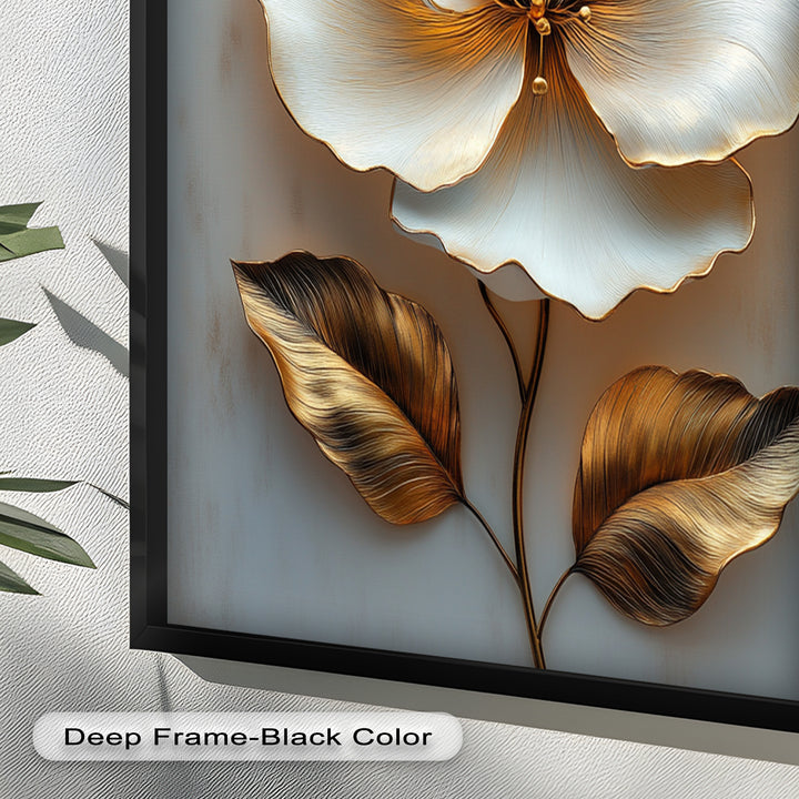 Golden Glow Bloom – White and Gold Flower Oil Painting