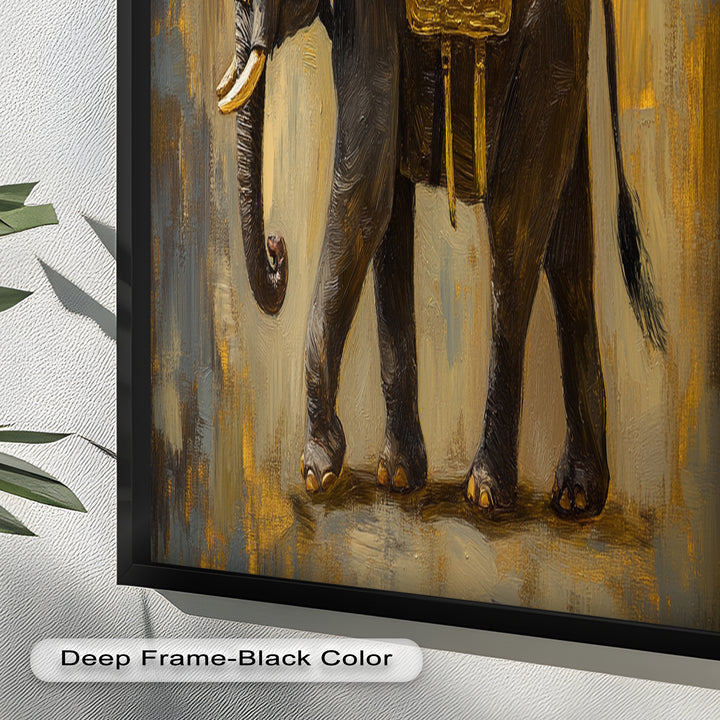Elephant with Golden Saddle - Animal Oil Painting