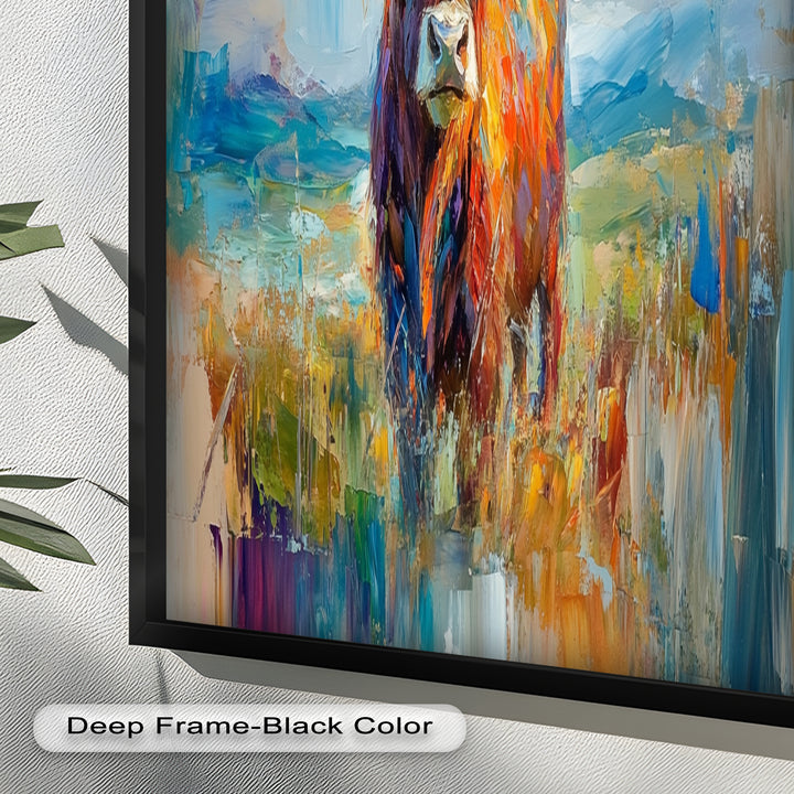 Highland Cow in Windswept Fields - Animal Oil Painting