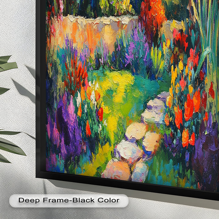 Sunlit Garden Path Oil Painting – Fauvist Outdoor Floral Landscape