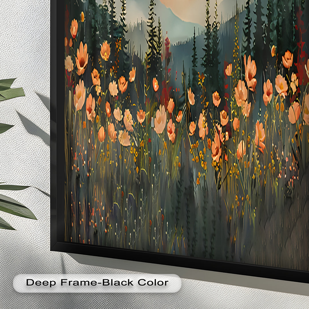Sunset Floral Forest - Landscape Framed Oil Painting