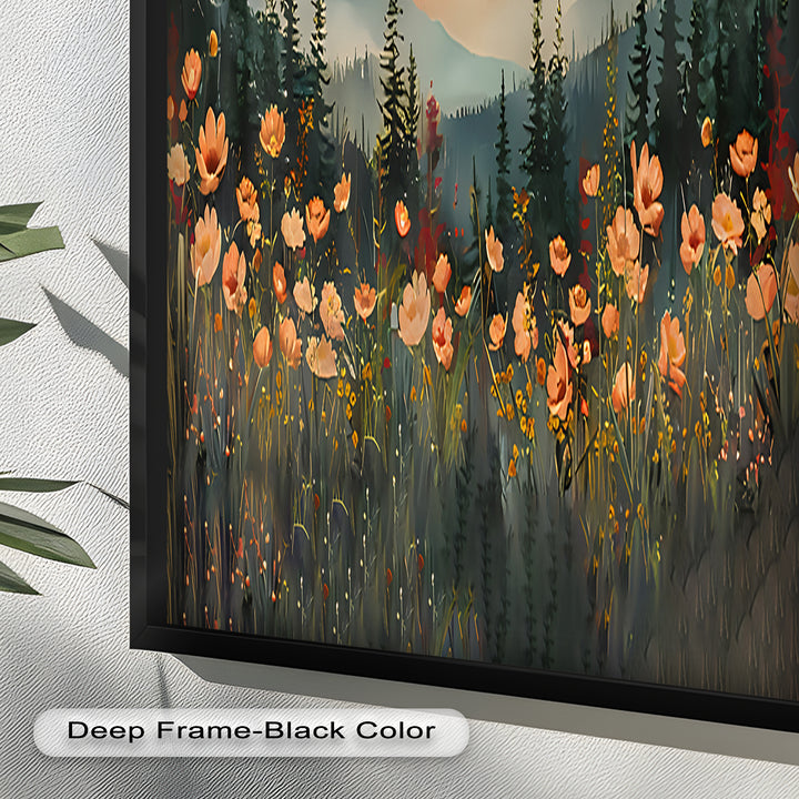Sunset Floral Forest - Landscape Framed Oil Painting