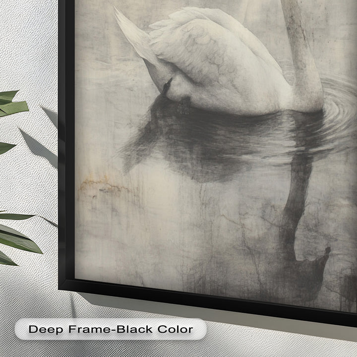 Silent Grace – Monochrome Swan on Still Water Oil Painting