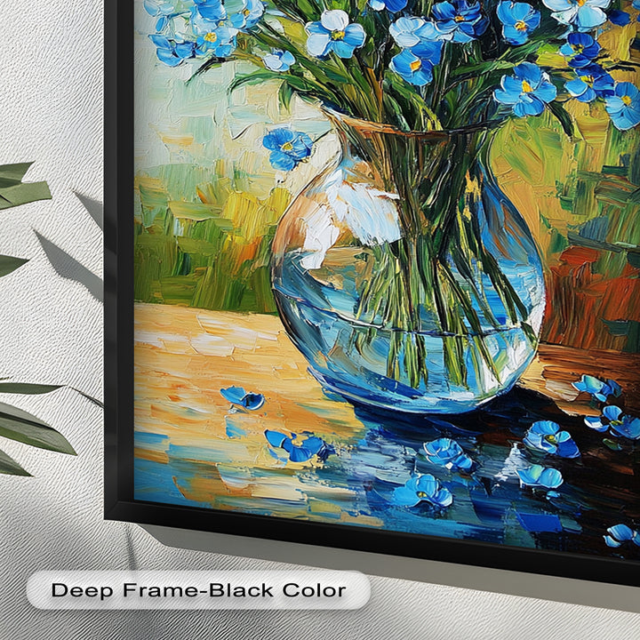 Blue Wildflowers in Vase Wall Art – Floral Oil Painting