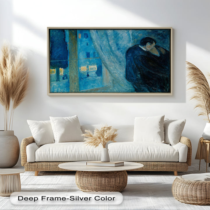 Blue Lovers by the Window – Expressionist Oil Painting