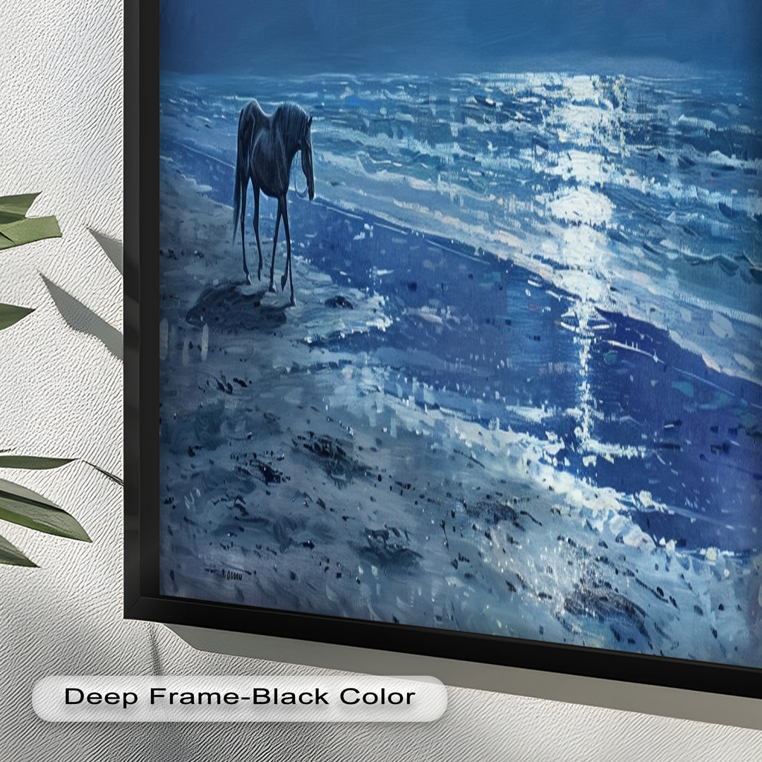 Moonlight & Horse – Serene Nighttime Oil Painting