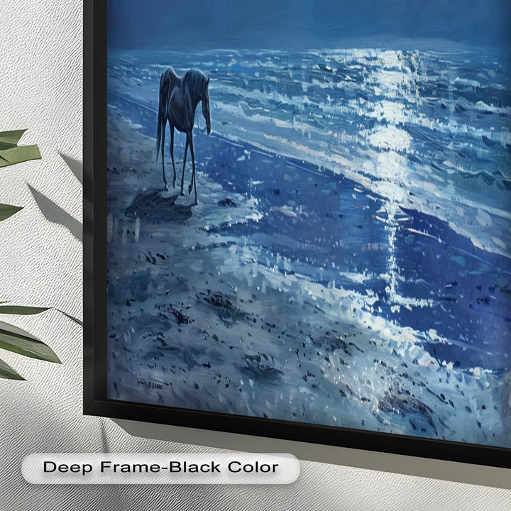 Moonlight & Horse – Serene Nighttime Oil Painting