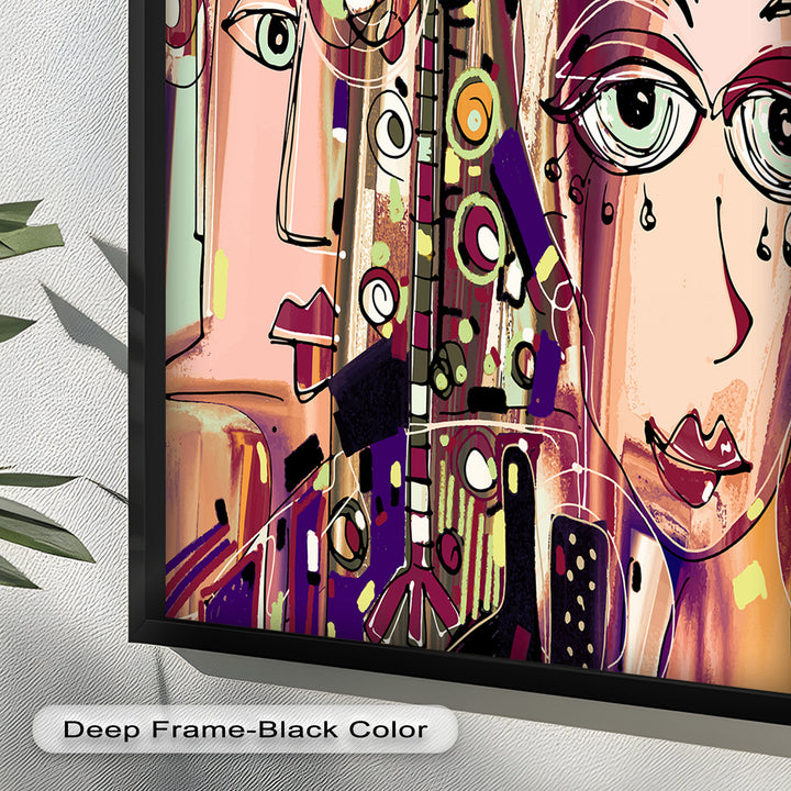 Whispers in Color – Dual Faces with Expressive Eyes Picasso Oil Painting