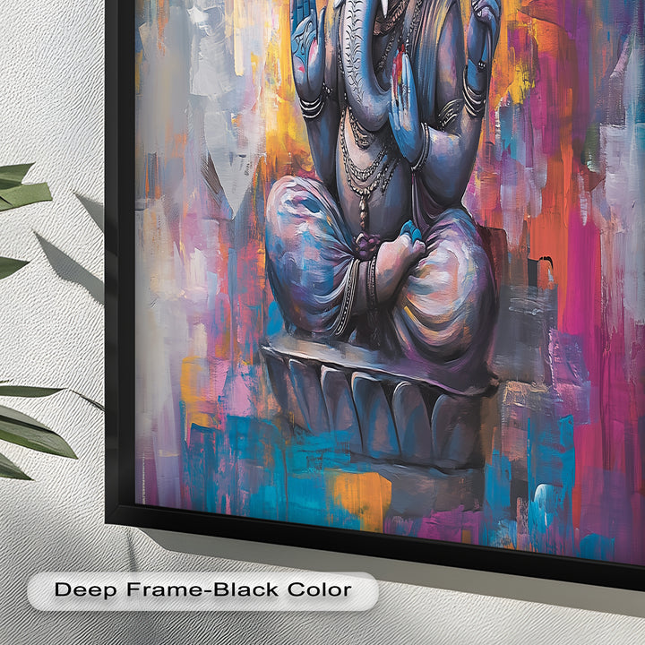 Farbenfrohe Ganesha-Wandkunst – Religiöses Ölgemälde
