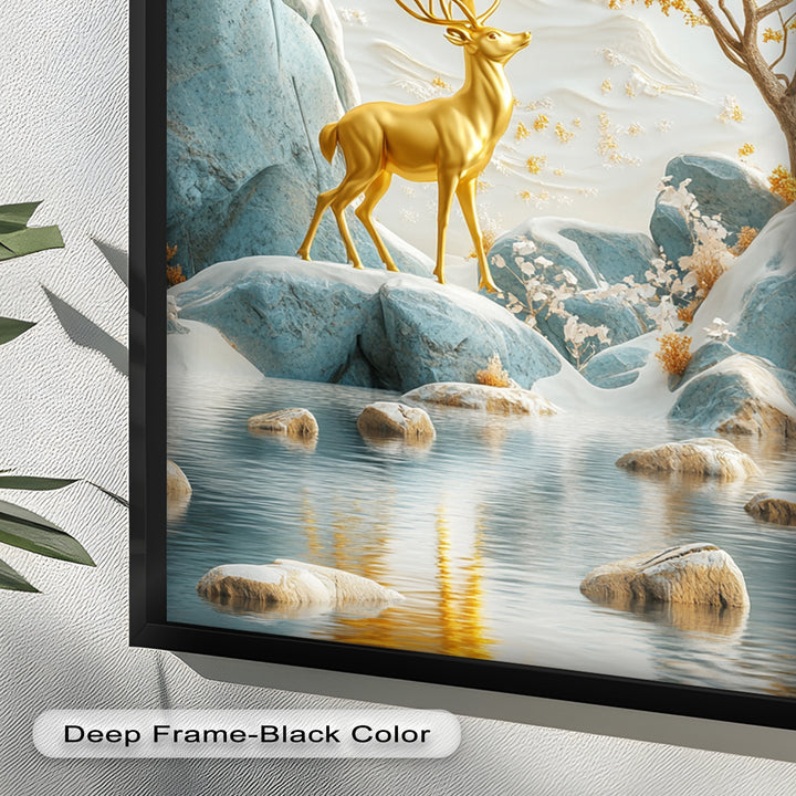 Golden Deer in Snowy Mountain - Animal Oil Painting