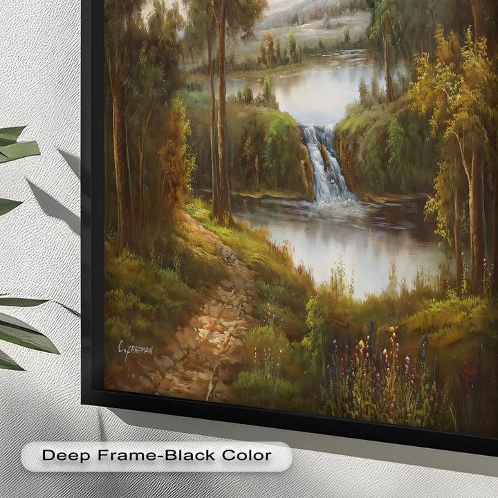 Tranquil Forest Cascade – Vintage Oil Painting