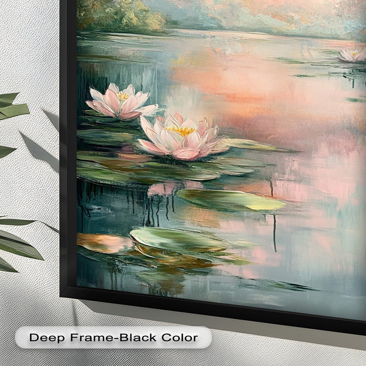 Pastel Water Lilies in Tranquil Lake - Flower Oil Painting