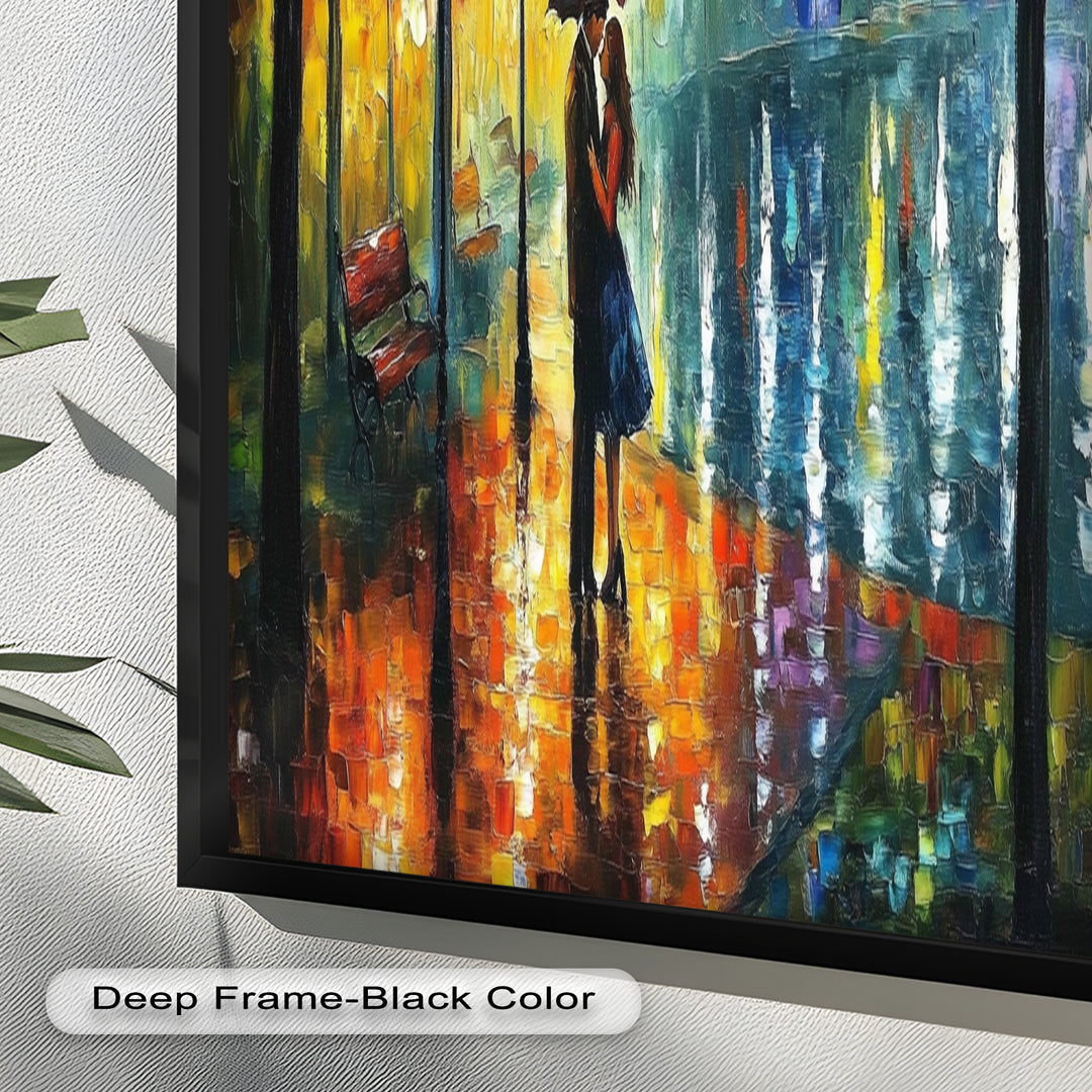 Golden Glow – Lovers Beneath the Umbrella Love Oil Painting