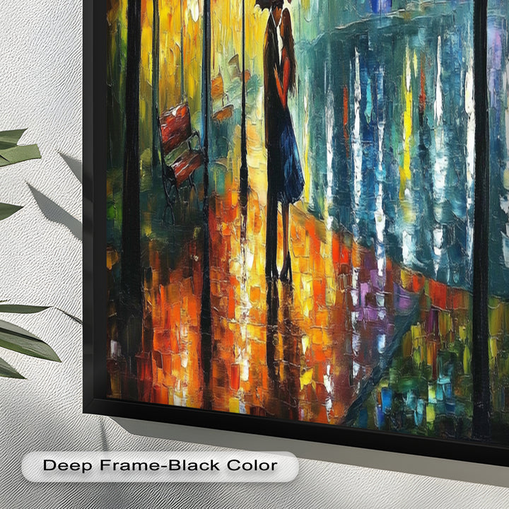 Golden Glow – Lovers Beneath the Umbrella Love Oil Painting